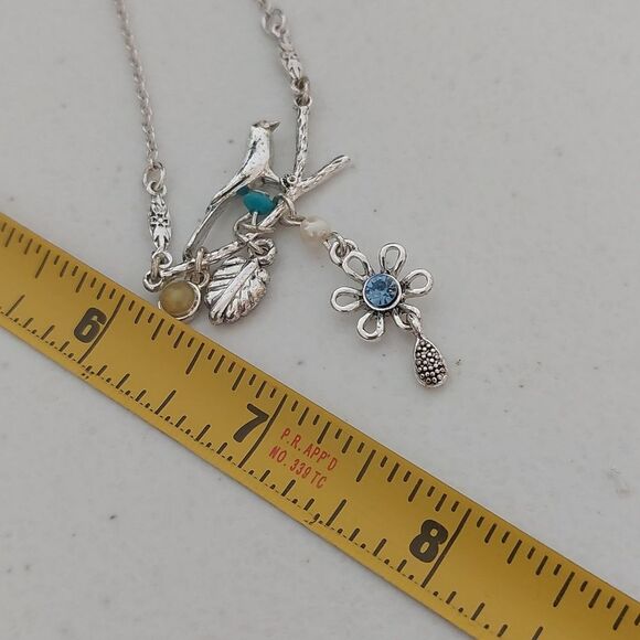 Avon Dewey Dazzle Bird Twig Flowers Pendant Necklace Cottage Core Statement - Picture 8 of 8